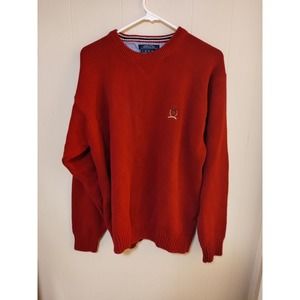 Tommy Hilfiger Crewneck Red Knit Corduroy Sweatshirt Men Large 100% Cotton